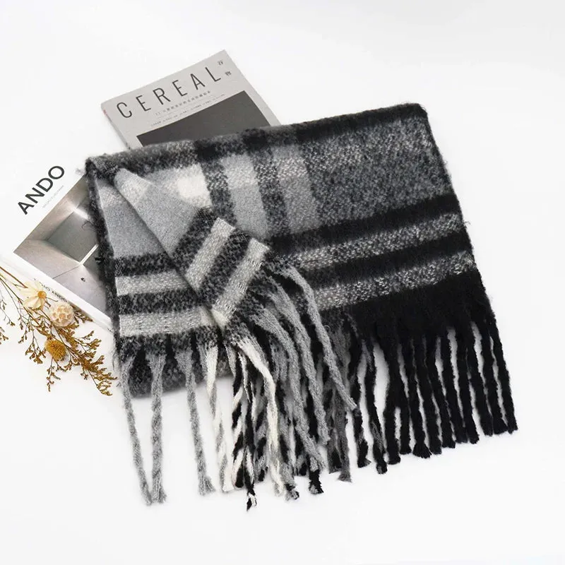 New Winter Plaid Cashmere Luxury Warm Thickened Poncho Tassel Unisex Scarf