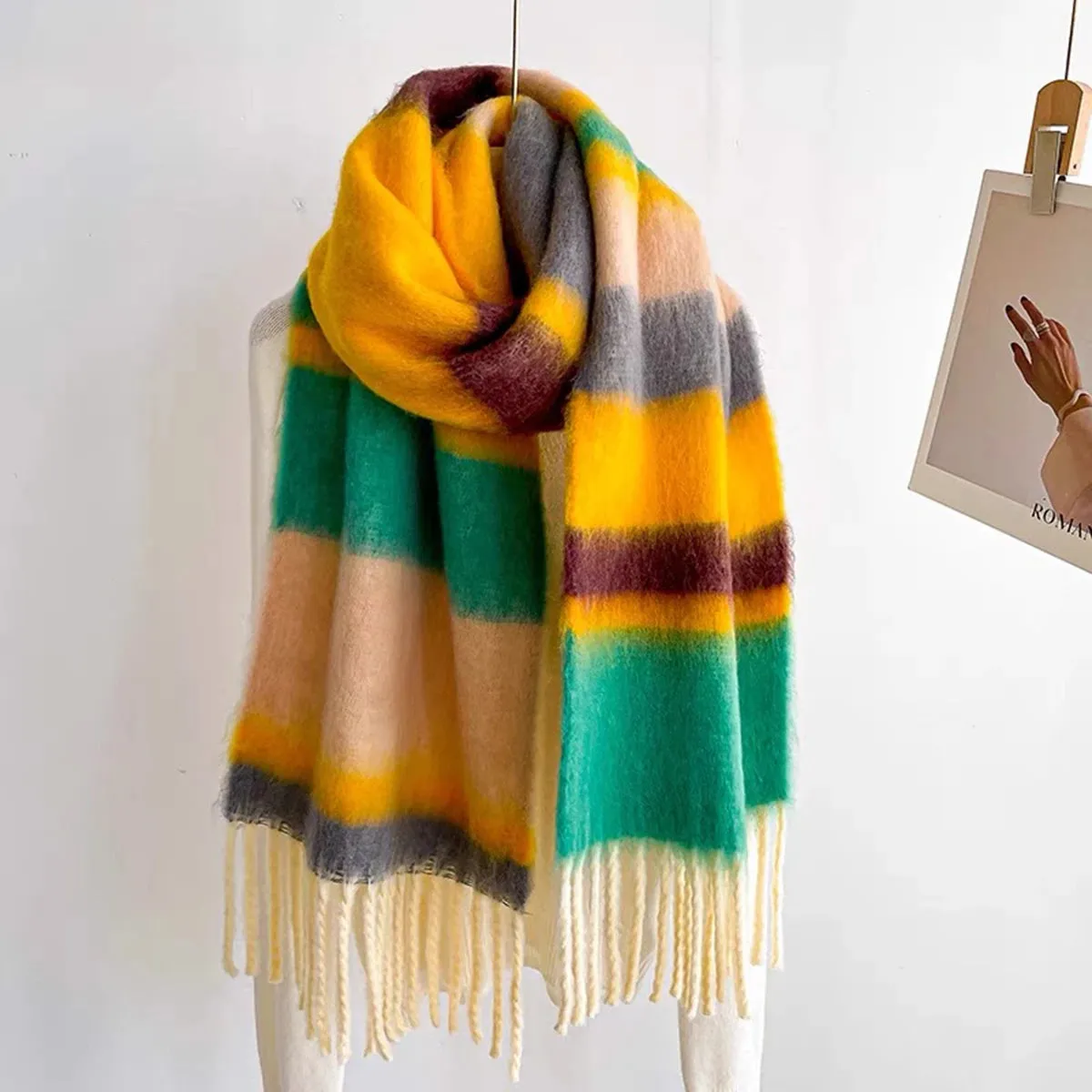 New Winter Plaid Cashmere Luxury Warm Thickened Poncho Tassel Unisex Scarf