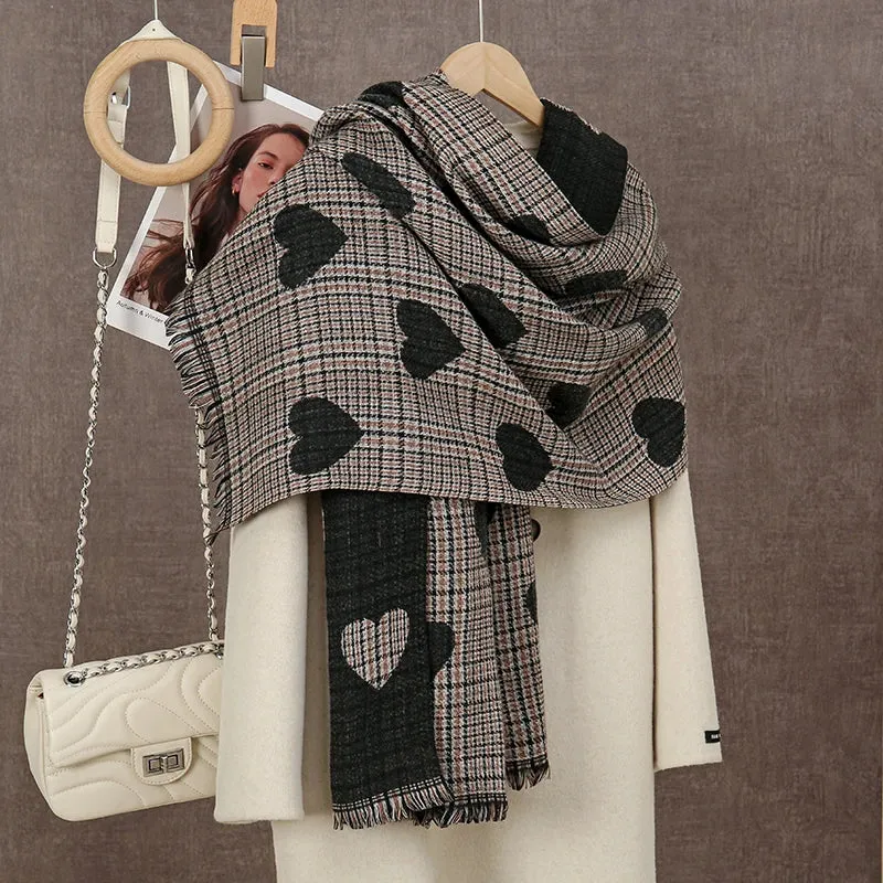 New Winter Plaid Cashmere Luxury Warm Thickened Poncho Tassel Unisex Scarf