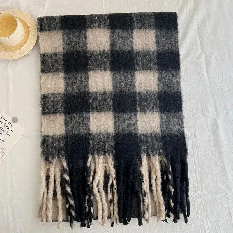 New Winter Plaid Cashmere Luxury Warm Thickened Poncho Tassel Unisex Scarf