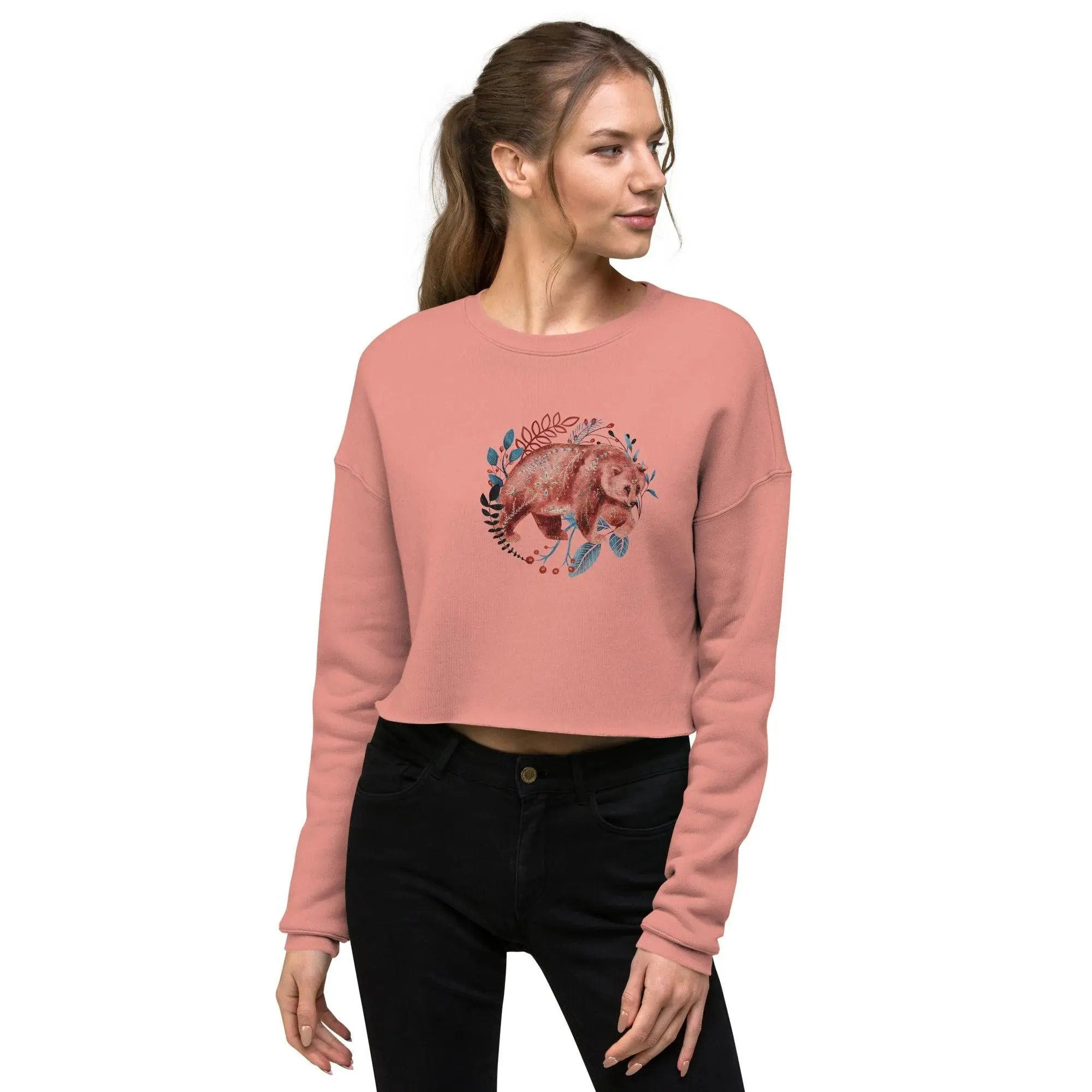 Nordic Winter Cropped Sweatshirt - Bear