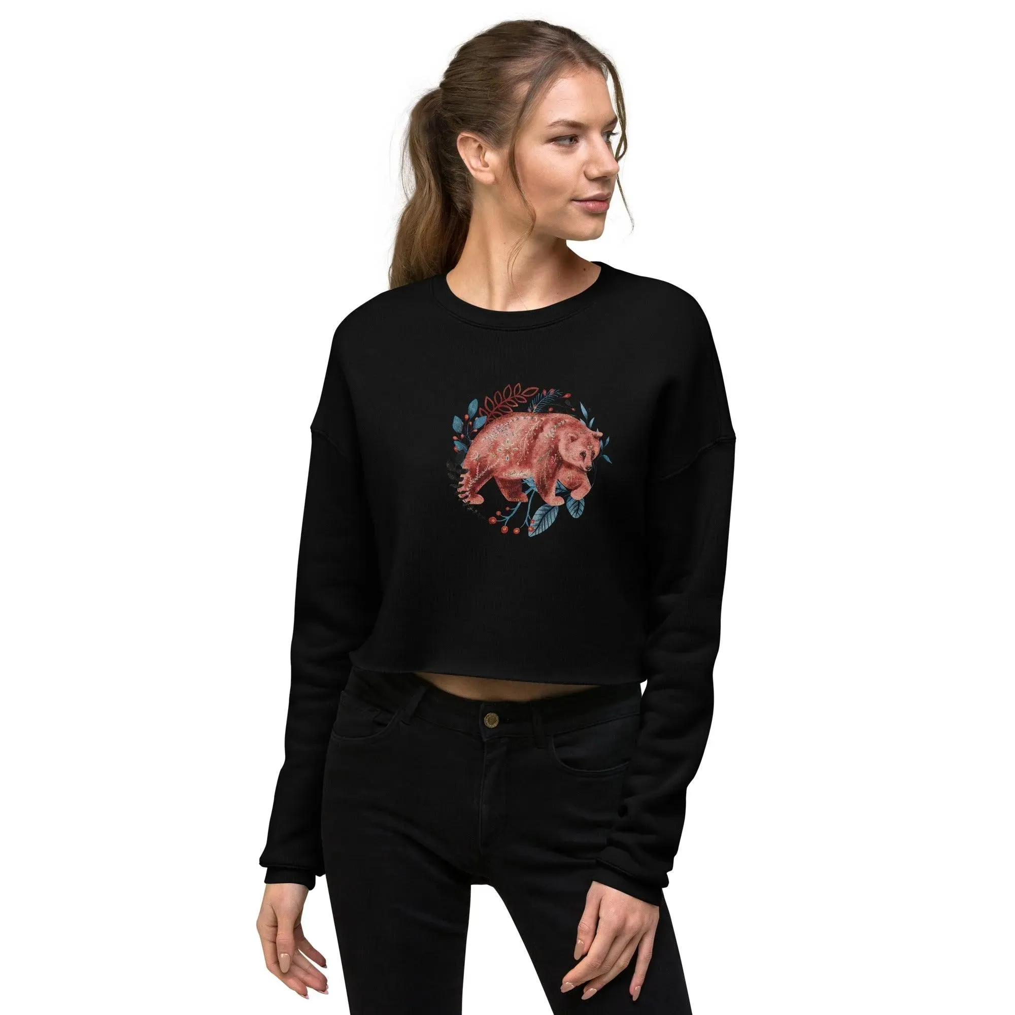 Nordic Winter Cropped Sweatshirt - Bear