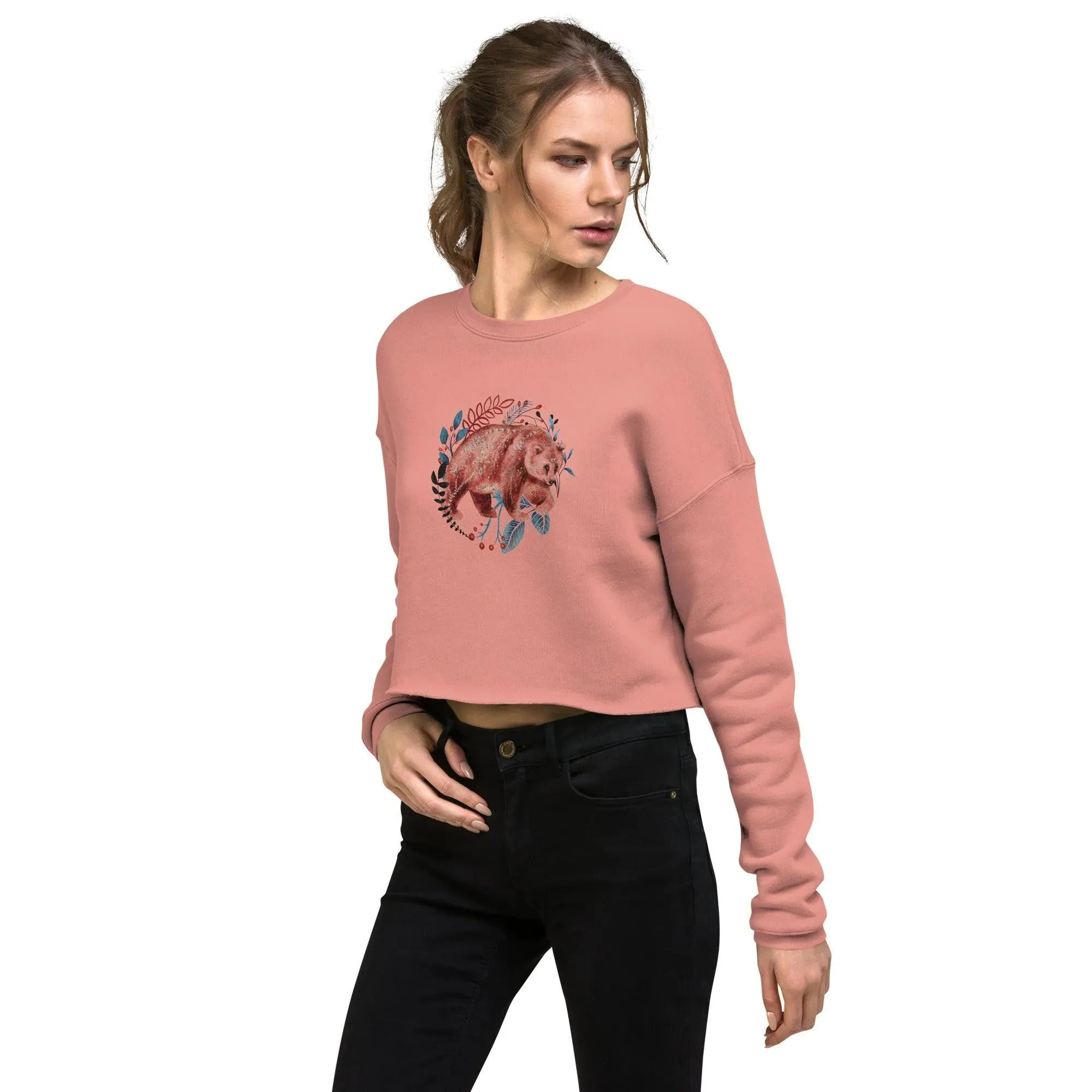 Nordic Winter Cropped Sweatshirt - Bear