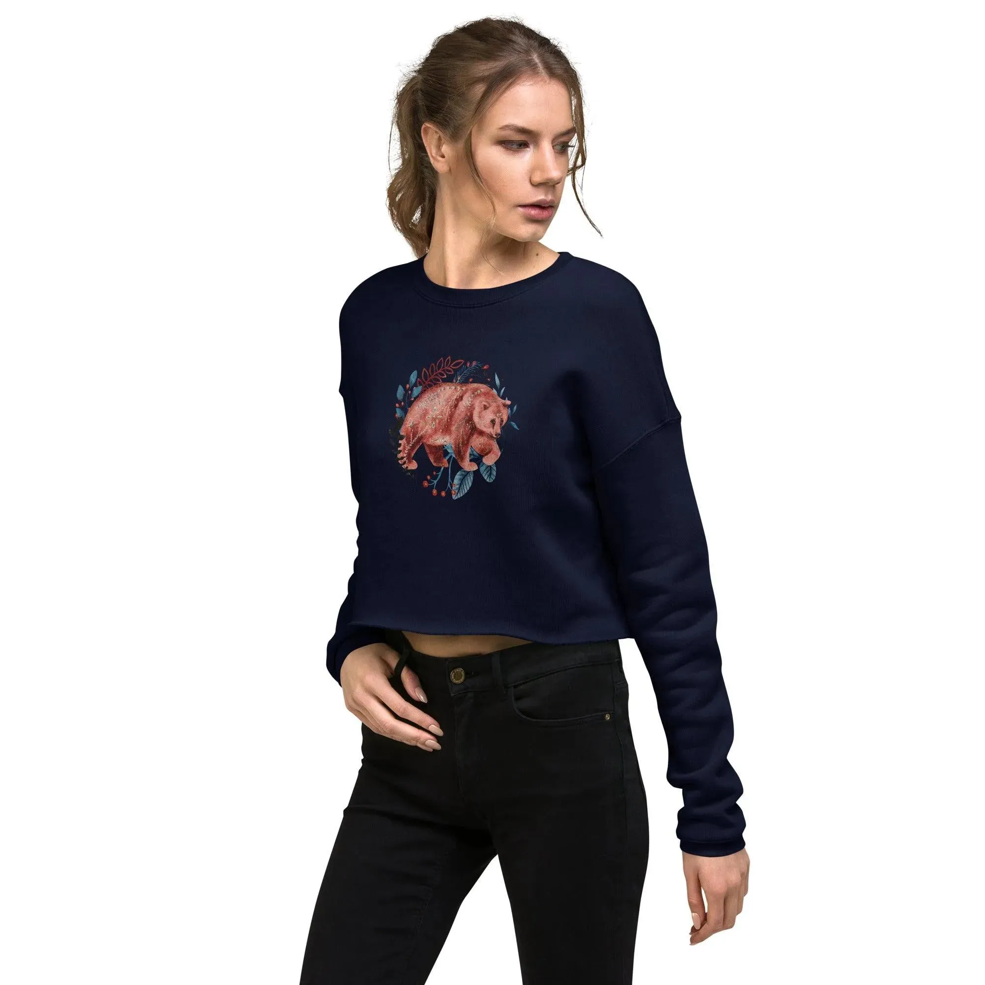 Nordic Winter Cropped Sweatshirt - Bear