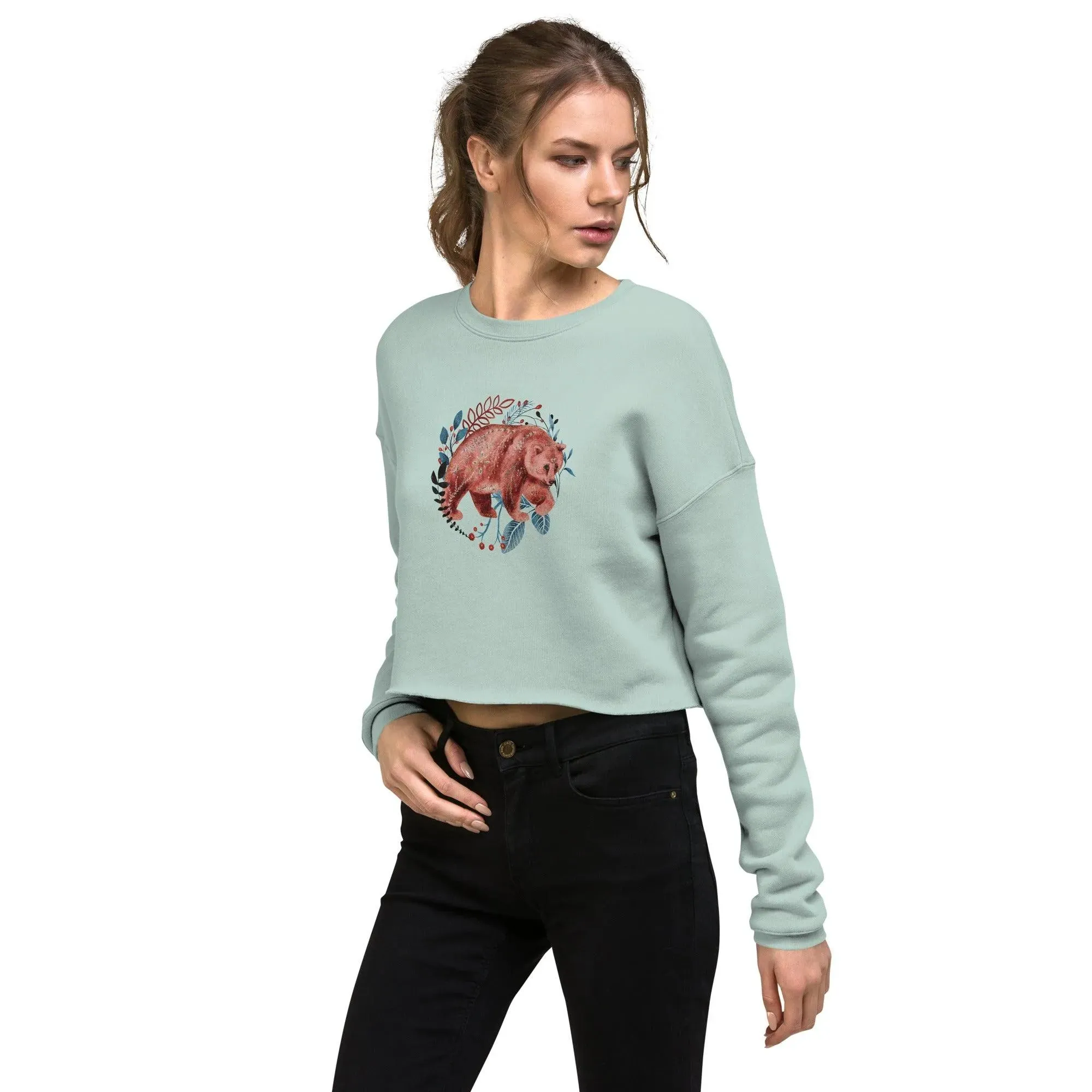 Nordic Winter Cropped Sweatshirt - Bear