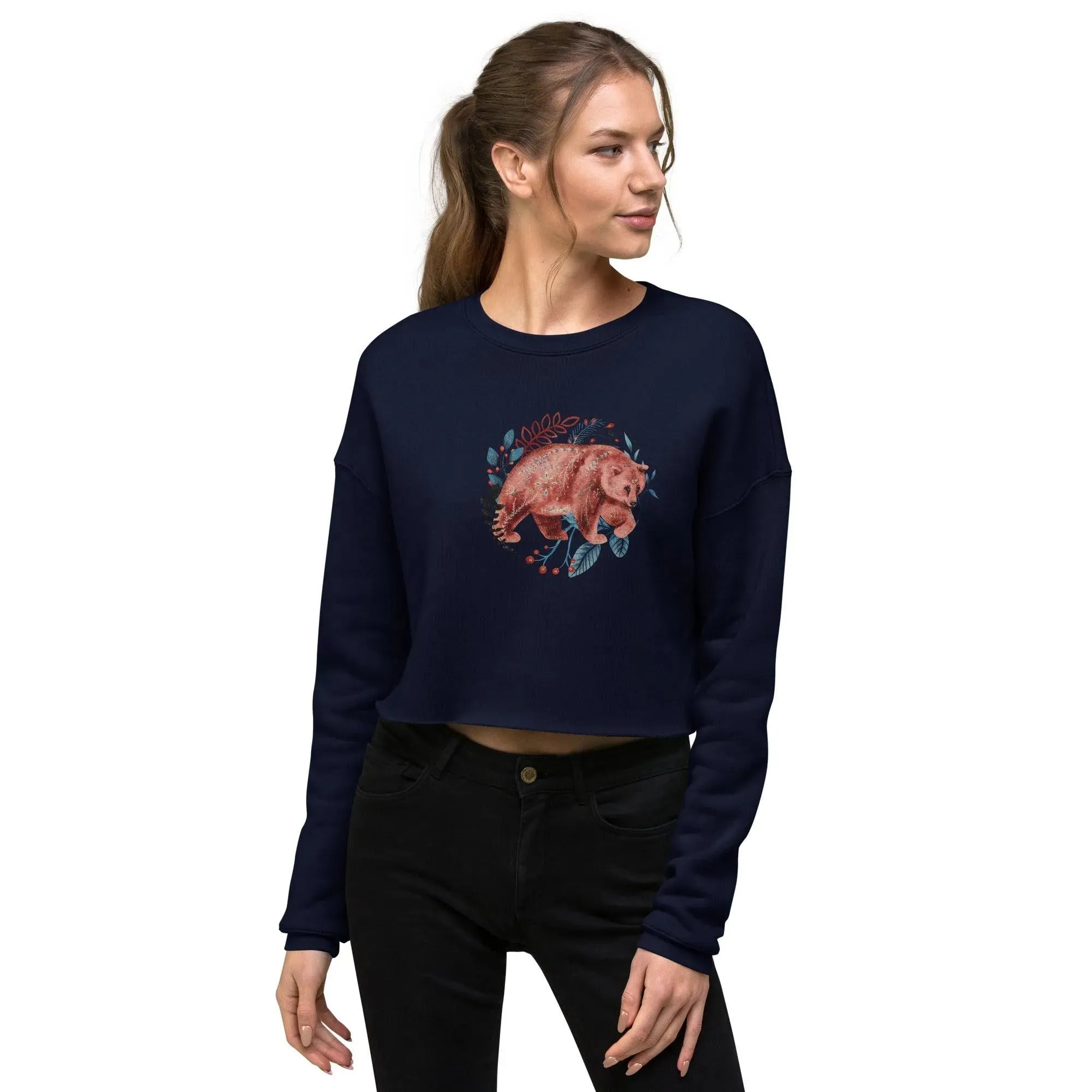 Nordic Winter Cropped Sweatshirt - Bear