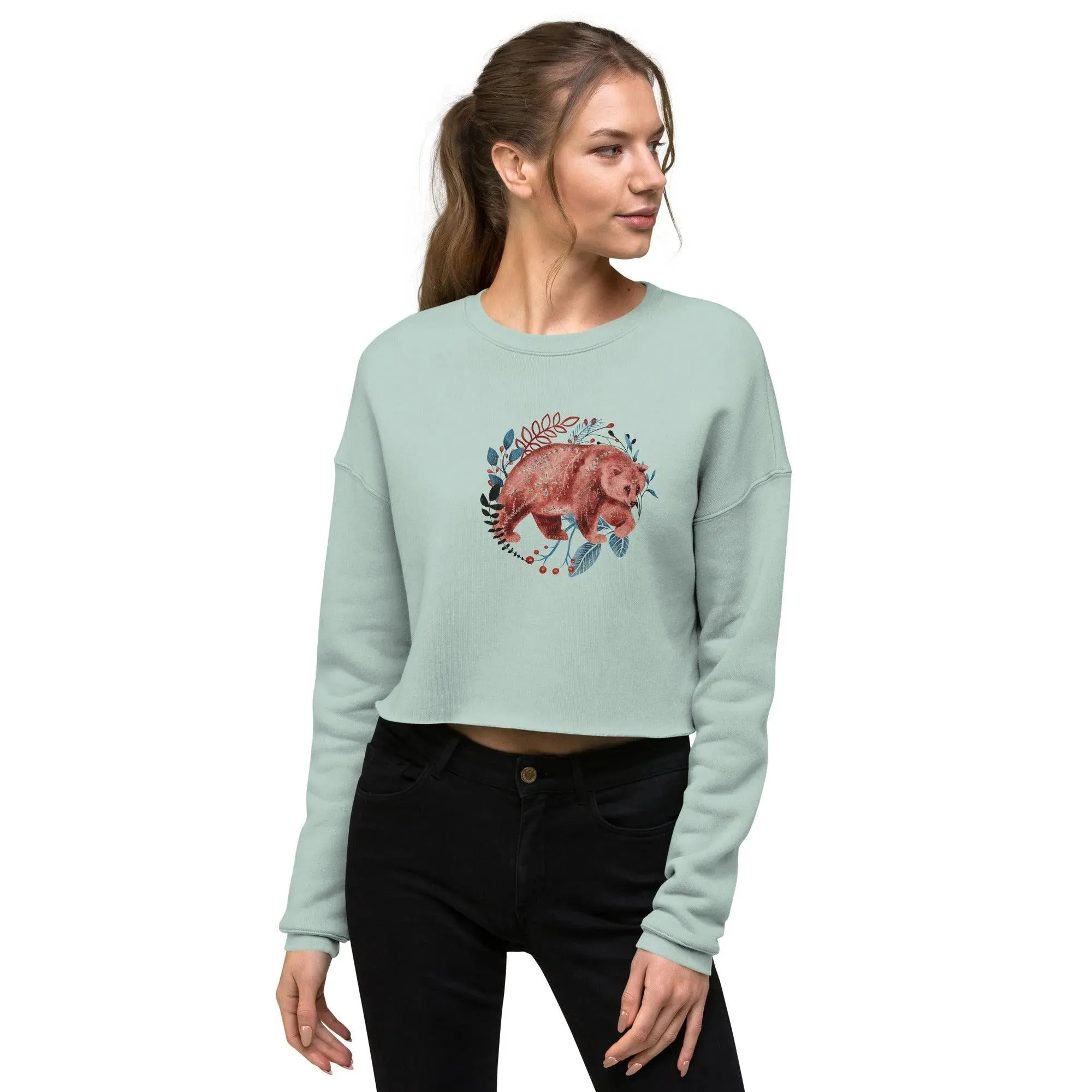 Nordic Winter Cropped Sweatshirt - Bear