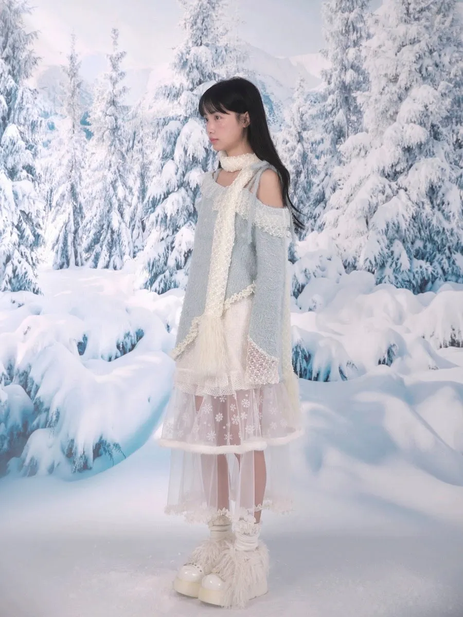 [Rose Island] Snowy Lace Long Skirt