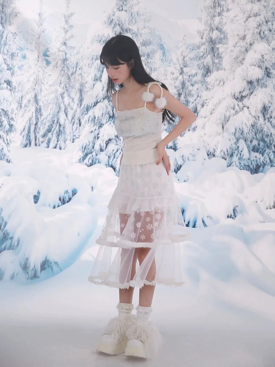 [Rose Island] Snowy Lace Long Skirt