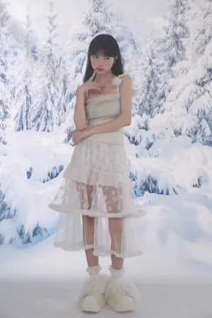 [Rose Island] Snowy Lace Long Skirt