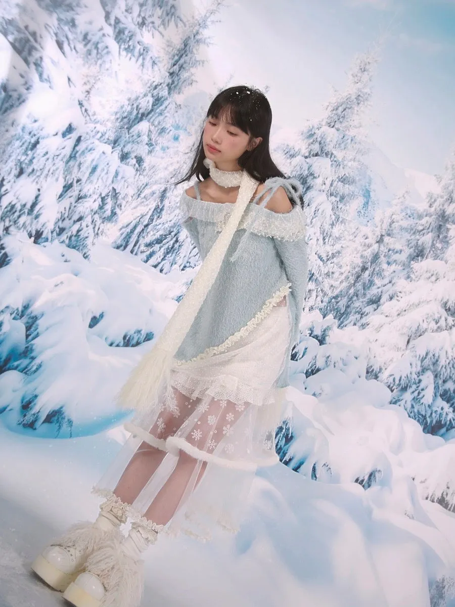 [Rose Island] Snowy Lace Long Skirt