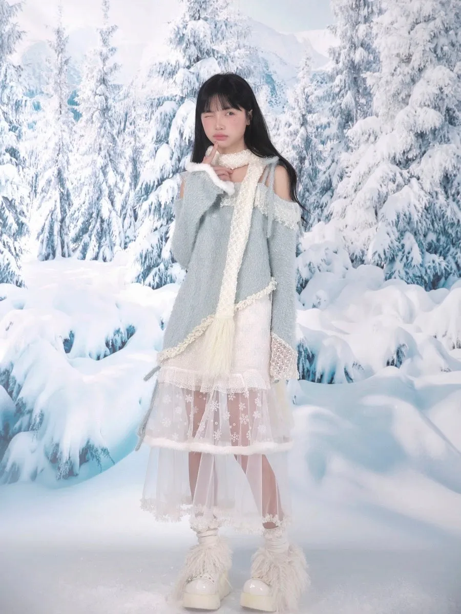 [Rose Island] Snowy Lace Long Skirt