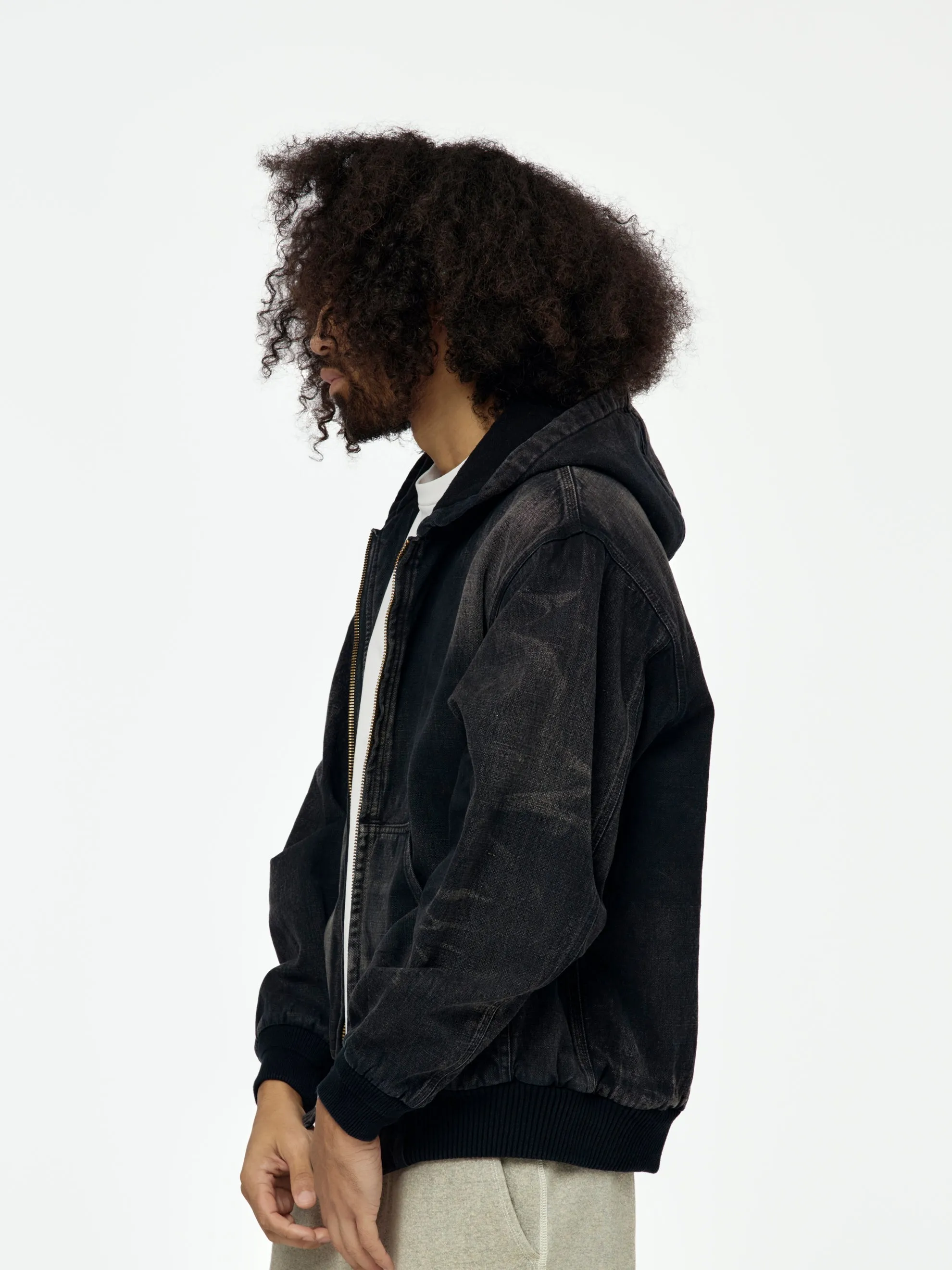 Silk Linen Hooded Parka (Black)