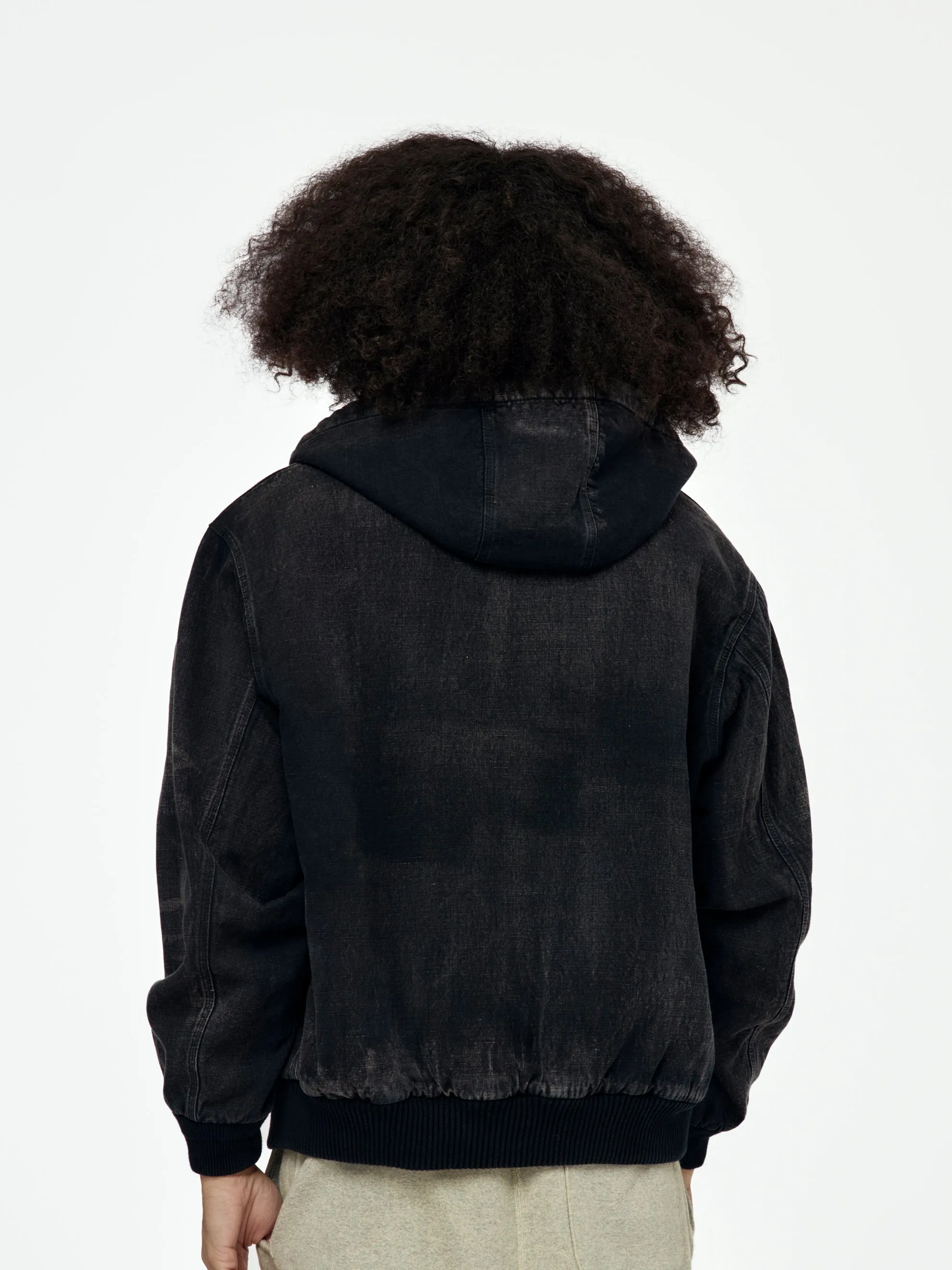 Silk Linen Hooded Parka (Black)