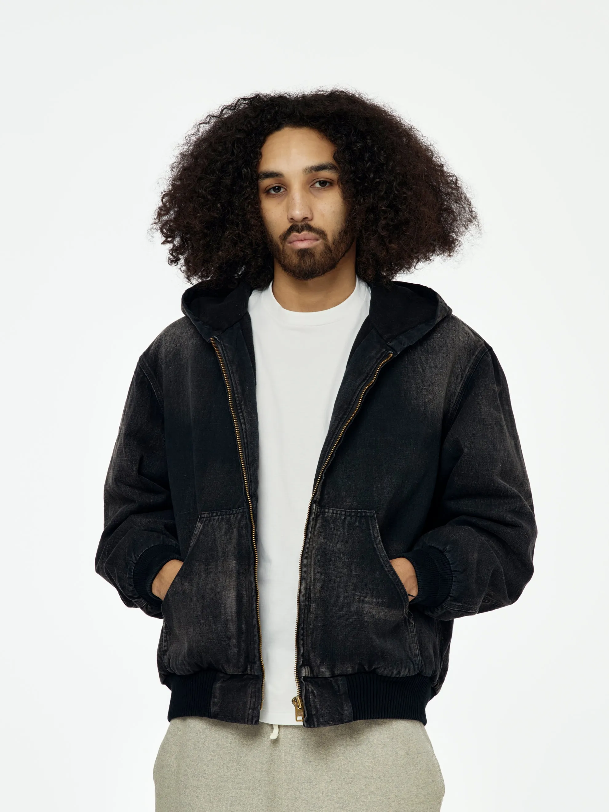 Silk Linen Hooded Parka (Black)