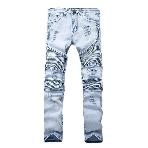 Stone Washed Biker Jeans for Men