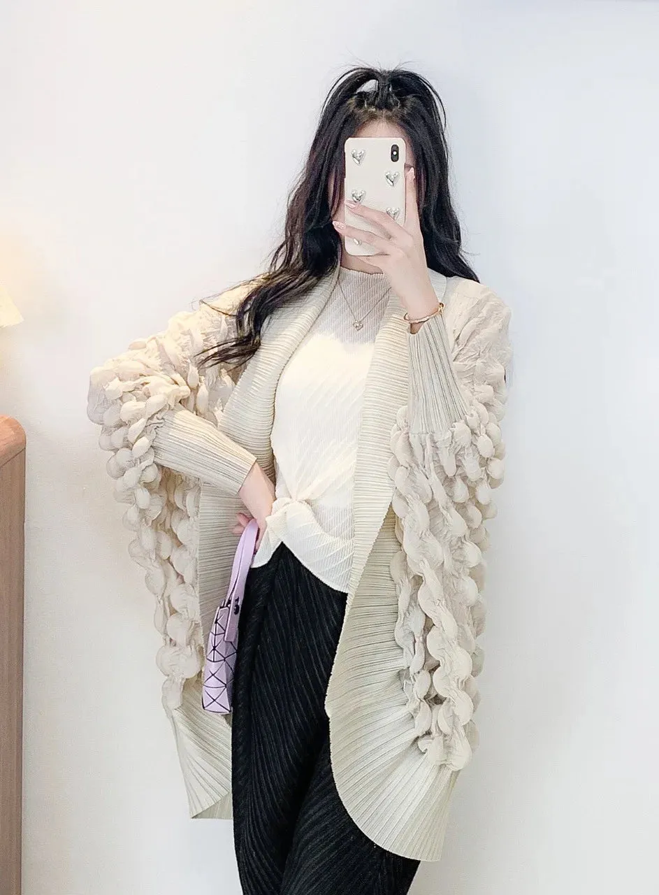  Truly Plissé Pleated Ripple Cardigan Coat