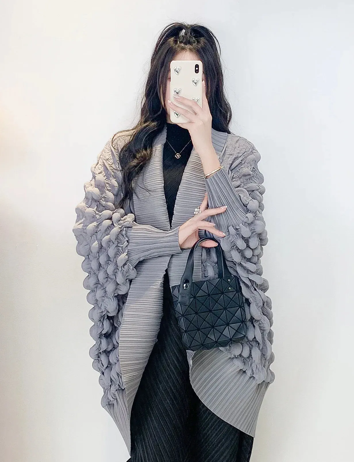  Truly Plissé Pleated Ripple Cardigan Coat