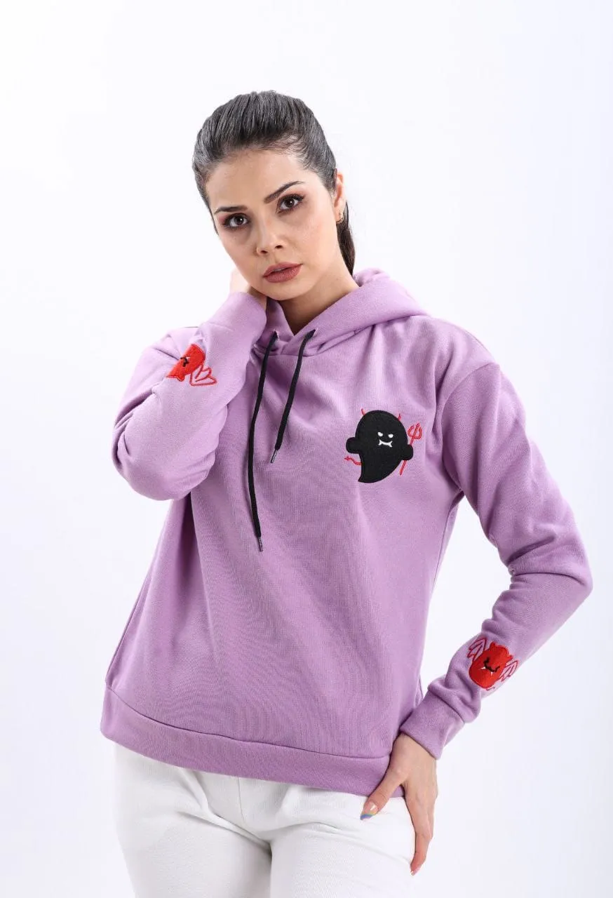 Turkish Kawaii Ghost Women's Hoodie Ears Pullover Sweatshirt - Violet