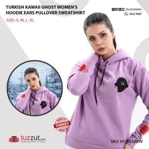 Turkish Kawaii Ghost Women's Hoodie Ears Pullover Sweatshirt - Violet