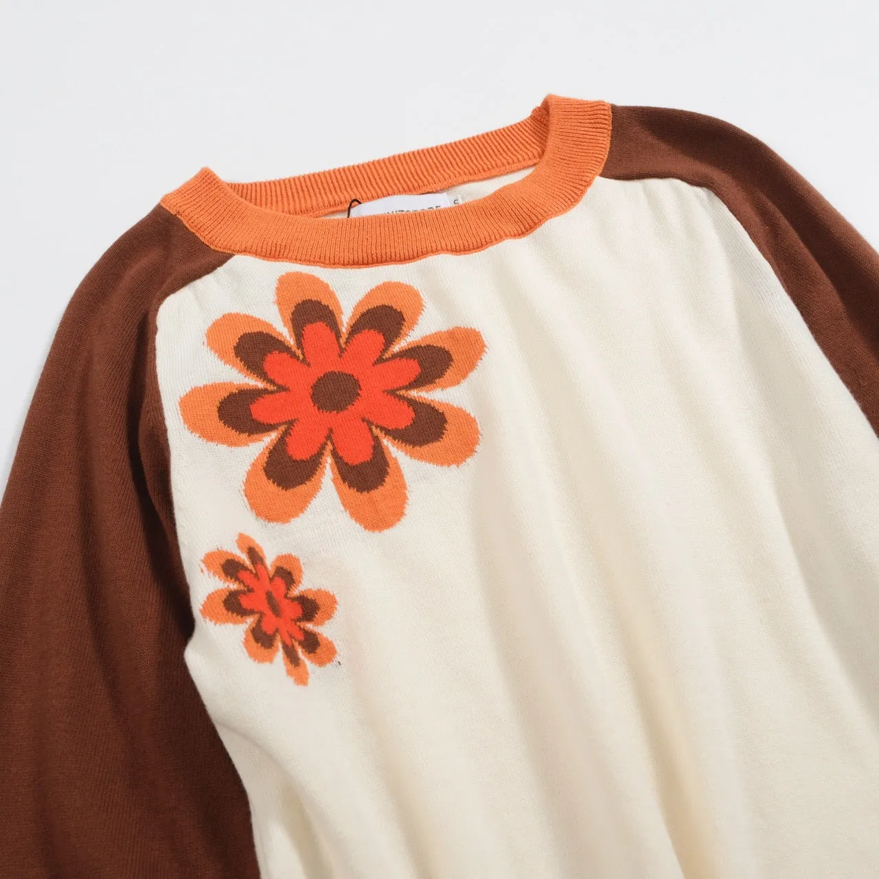 Women's '50s sunflower brown shoulder knitwear