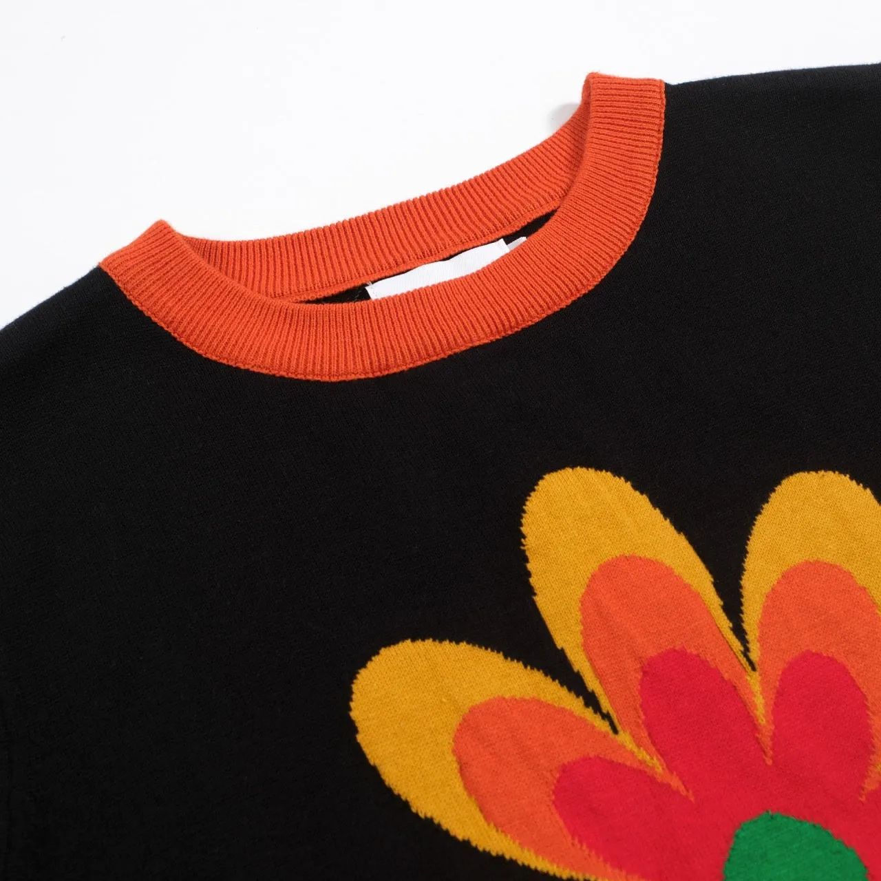 Women's Black Knitted T-shirt With Yellow Flowers