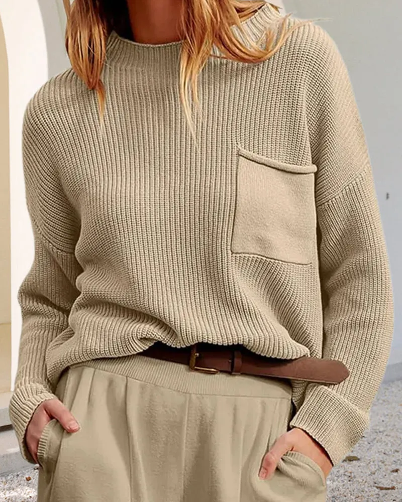 Women's Trendy Waffle Knit Jumper with Pocket | Ideal for Autumn/Winter